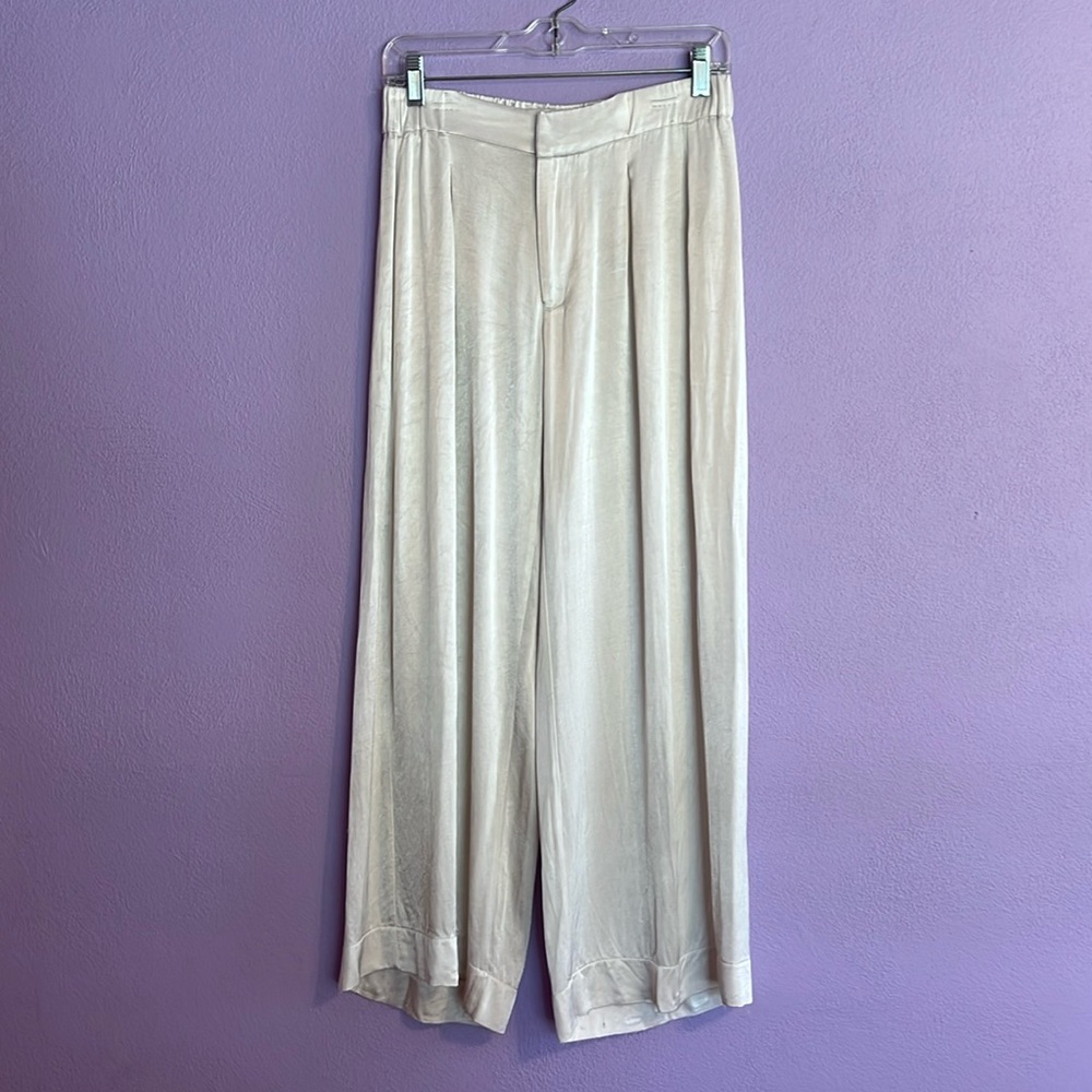 Wide Leg Satin Palazzo Pants — Cream